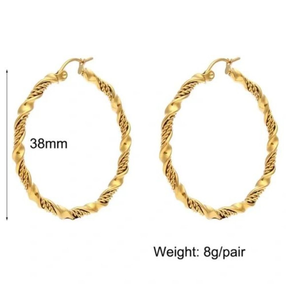 NEW 18K GOLD CUTE TWISTED WAVE HOOP EARRINGS, NICE EARRINGS, CUTE EARRINGS - Picture 5 of 6